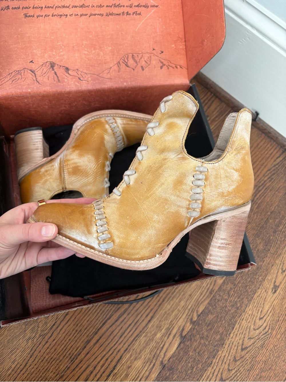 Free Bird Women’s Distressed Leather Cutout Block Heel Booties